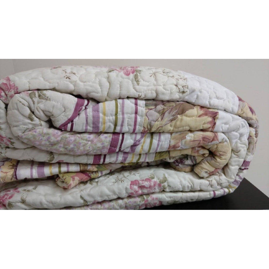Classic Floral Blossoming Reversible Real Patchwork 100% Cotton Quilted Coverlet Bedspread Set (DXJ103112)