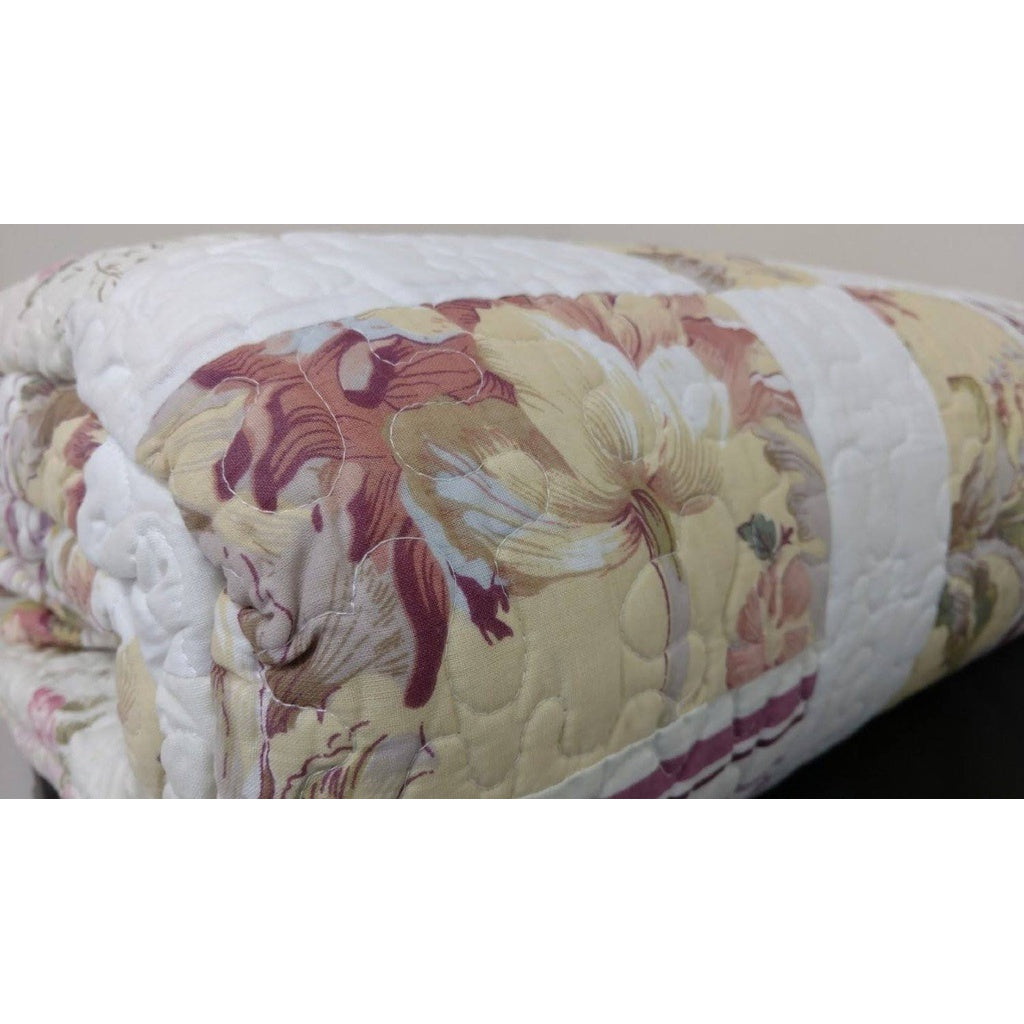 Classic Floral Blossoming Reversible Real Patchwork 100% Cotton Quilted Coverlet Bedspread Set (DXJ103112)