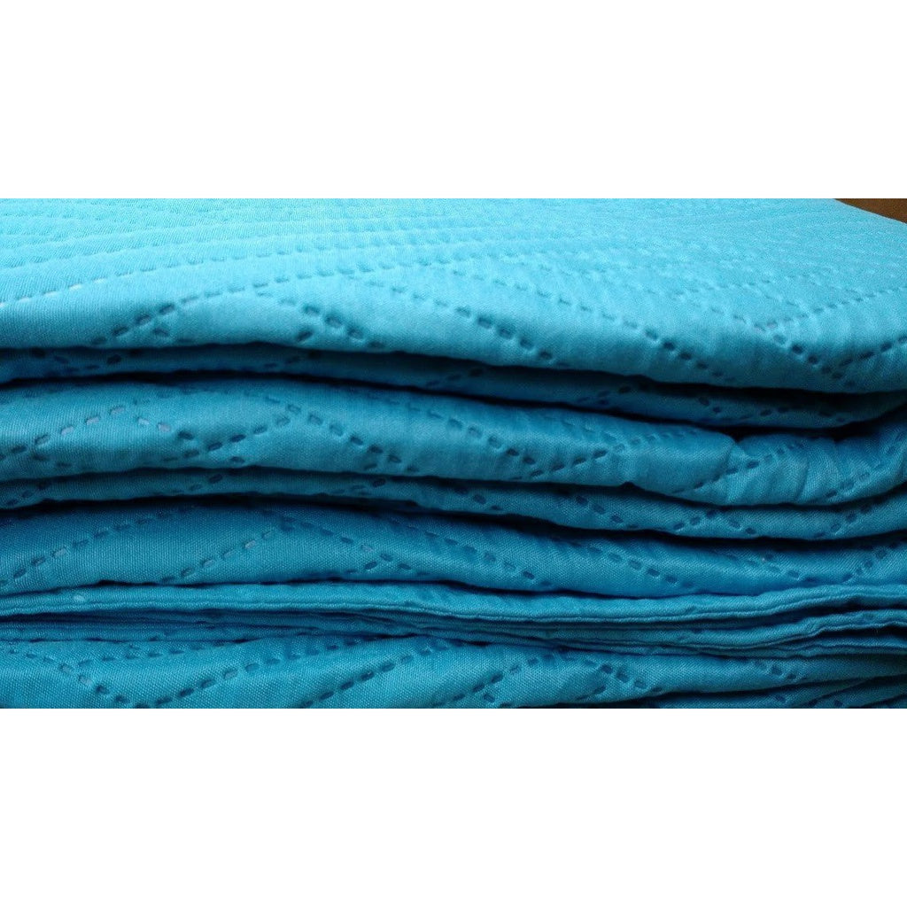 Solid Turquoise Teal Blue Thin & Lightweight Reversible Quilted Coverlet Bedspread Set (LH3000)