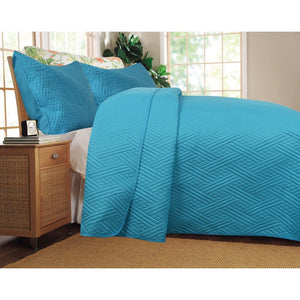 Solid Turquoise Teal Blue Thin & Lightweight Reversible Quilted Coverlet Bedspread Set (LH3000)