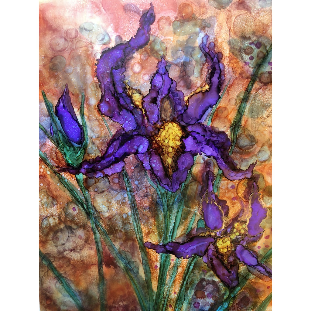 "Purple Irises" Alcohol ink Painting