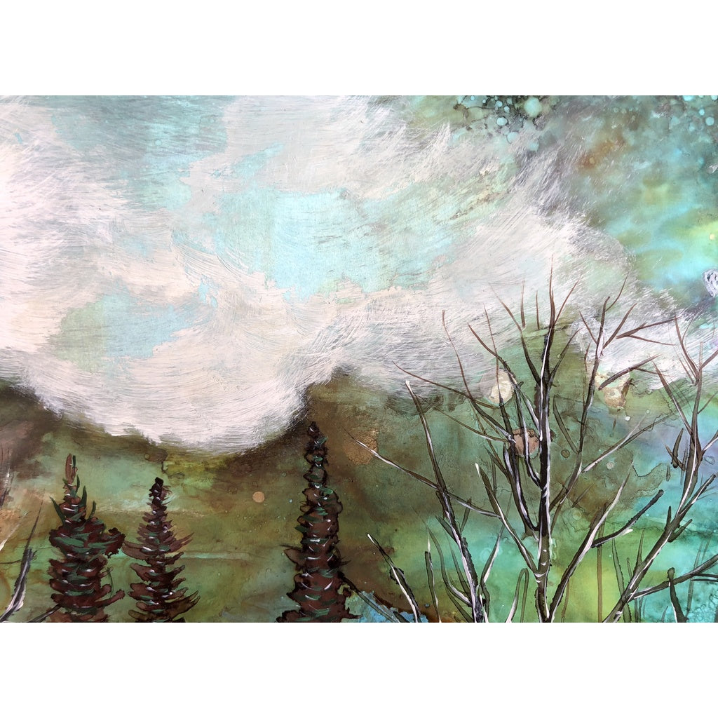 "Moody Sky" landscape mixed media painting