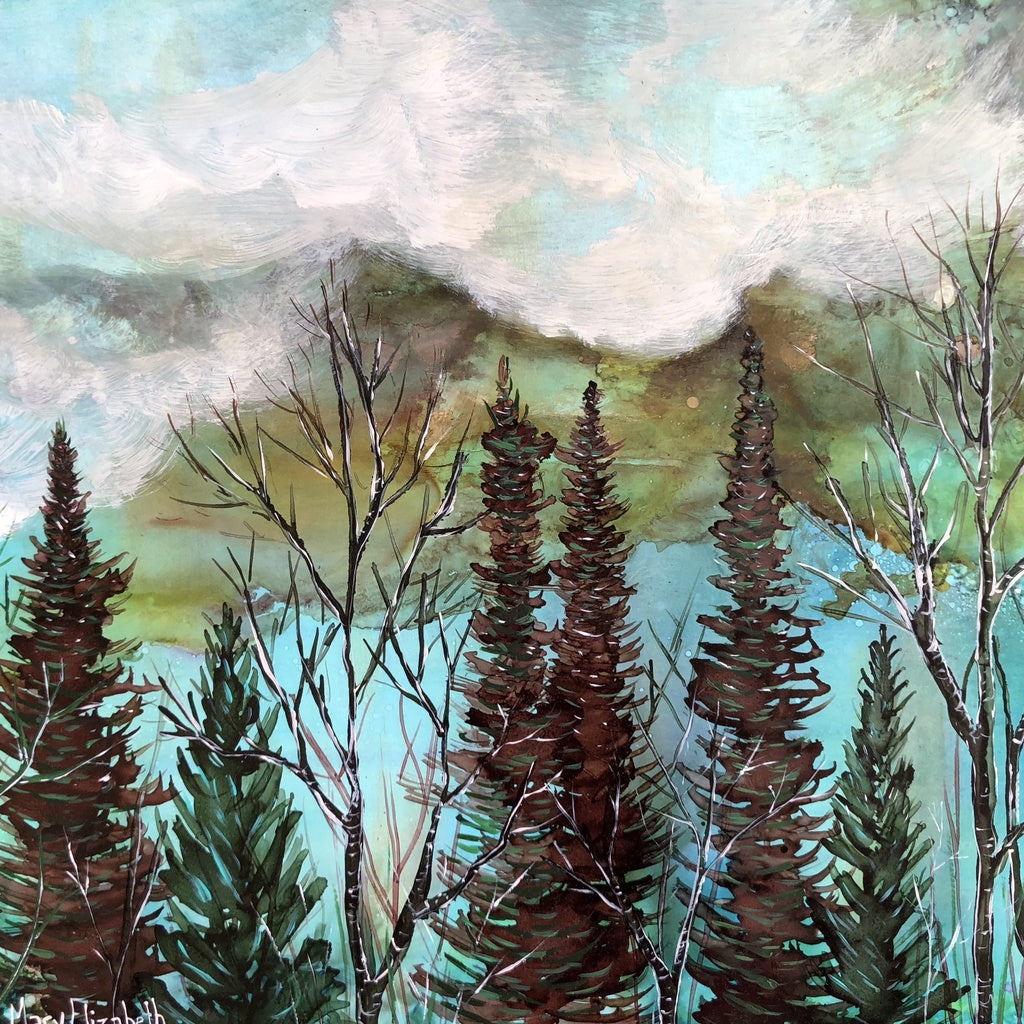 "Moody Sky" landscape mixed media painting