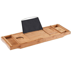 High Quality Natural Bamboo Premium Luxury Bathtub Extendable Waterproof Sides Caddy Tray with Soap Dish Multipurpose Bath Tray